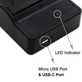 Slim USB to USB-C Battery Charger for OLYMPUS PS-BLS1 PS-BLS5 etc